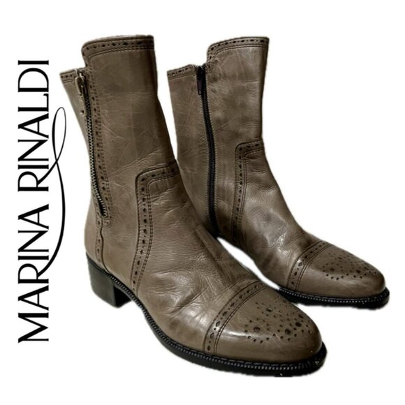 MARINA RINALDI MID CALF WESTERN BOOTS GREY DISTRESSED GRUNGE MADE IN ITALY SZ 35 - Picture 1 of 16